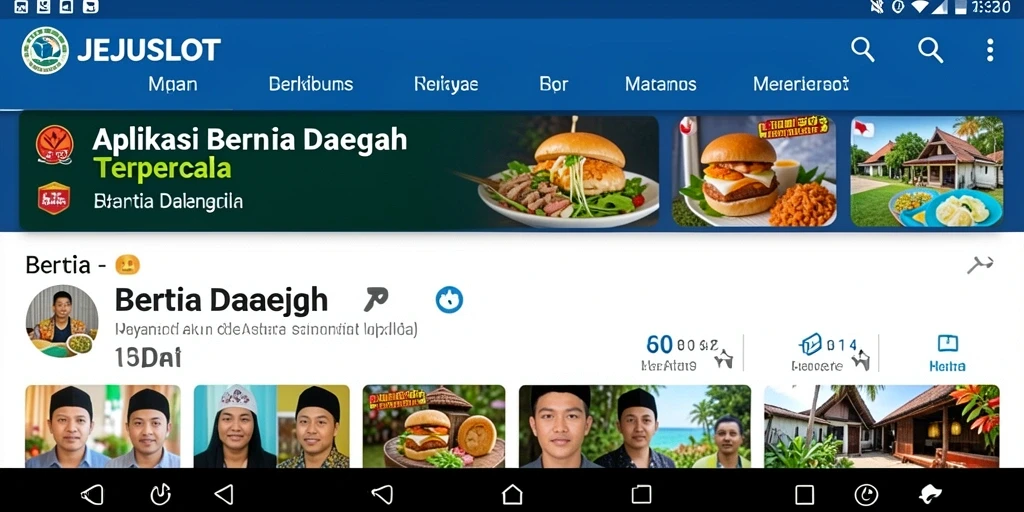 Tampilan antarmuka utama JEJUSLOT dengan berita daerah terkini.